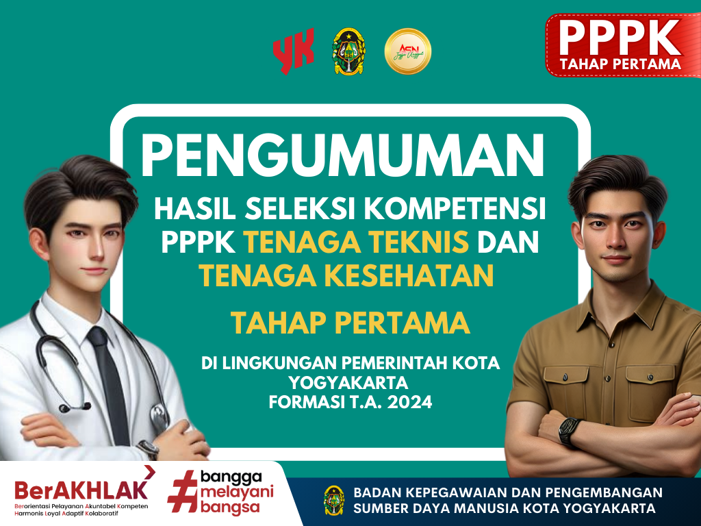 PENGUMUMAN HASIL SELEKSI KOMPETENSI PEGAWAI PEMERINTAH DENGAN PERJANJIAN KERJA TENAGA TEKNIS DAN TENAGA KESEHATAN TAHAP PERTAMA DI LINGKUNGAN PEMERINTAH KOTA YOGYAKARTA FORMASI TAHUN ANGGARAN 2024